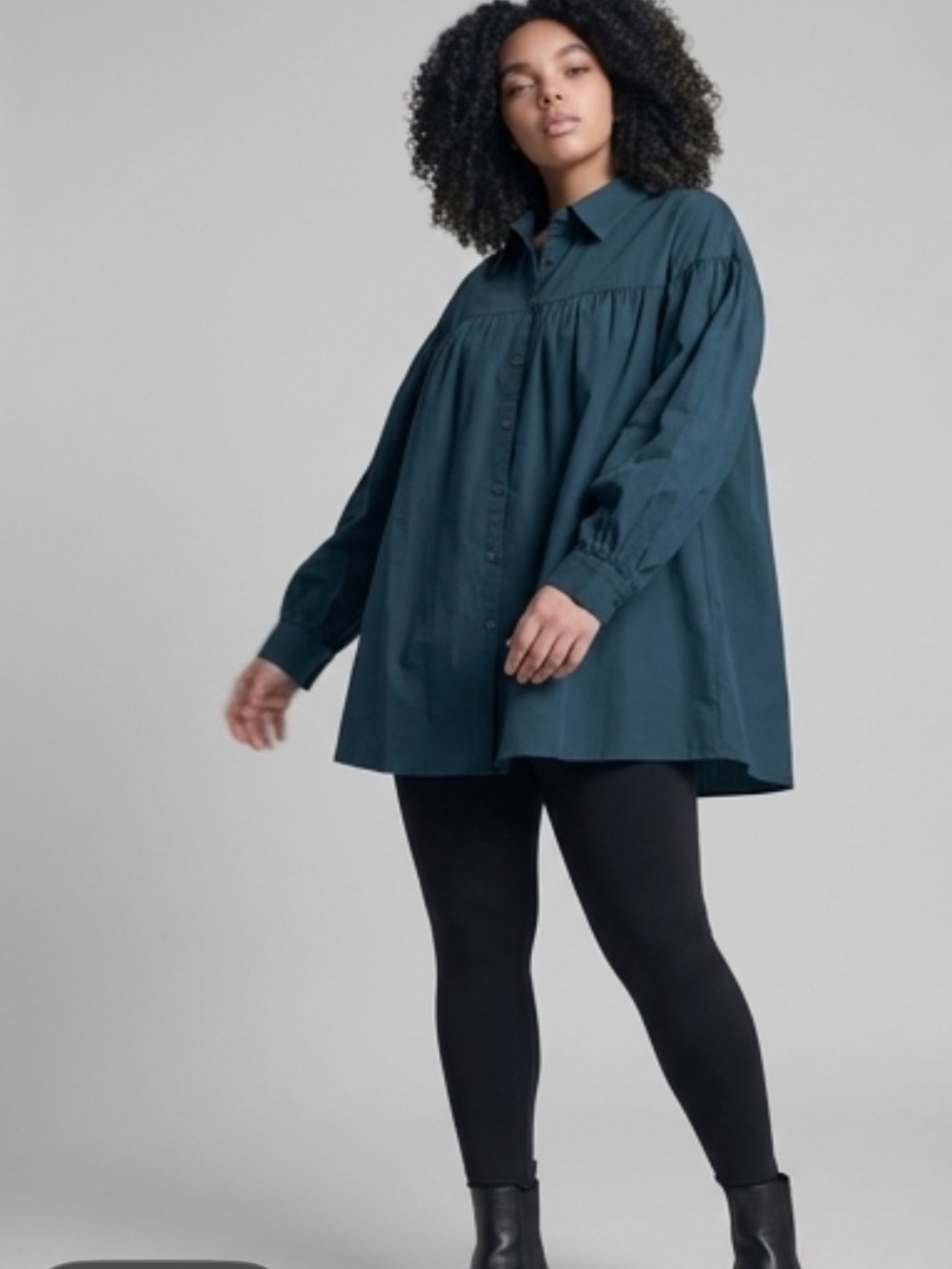 Plus size cotton blend blouse teal